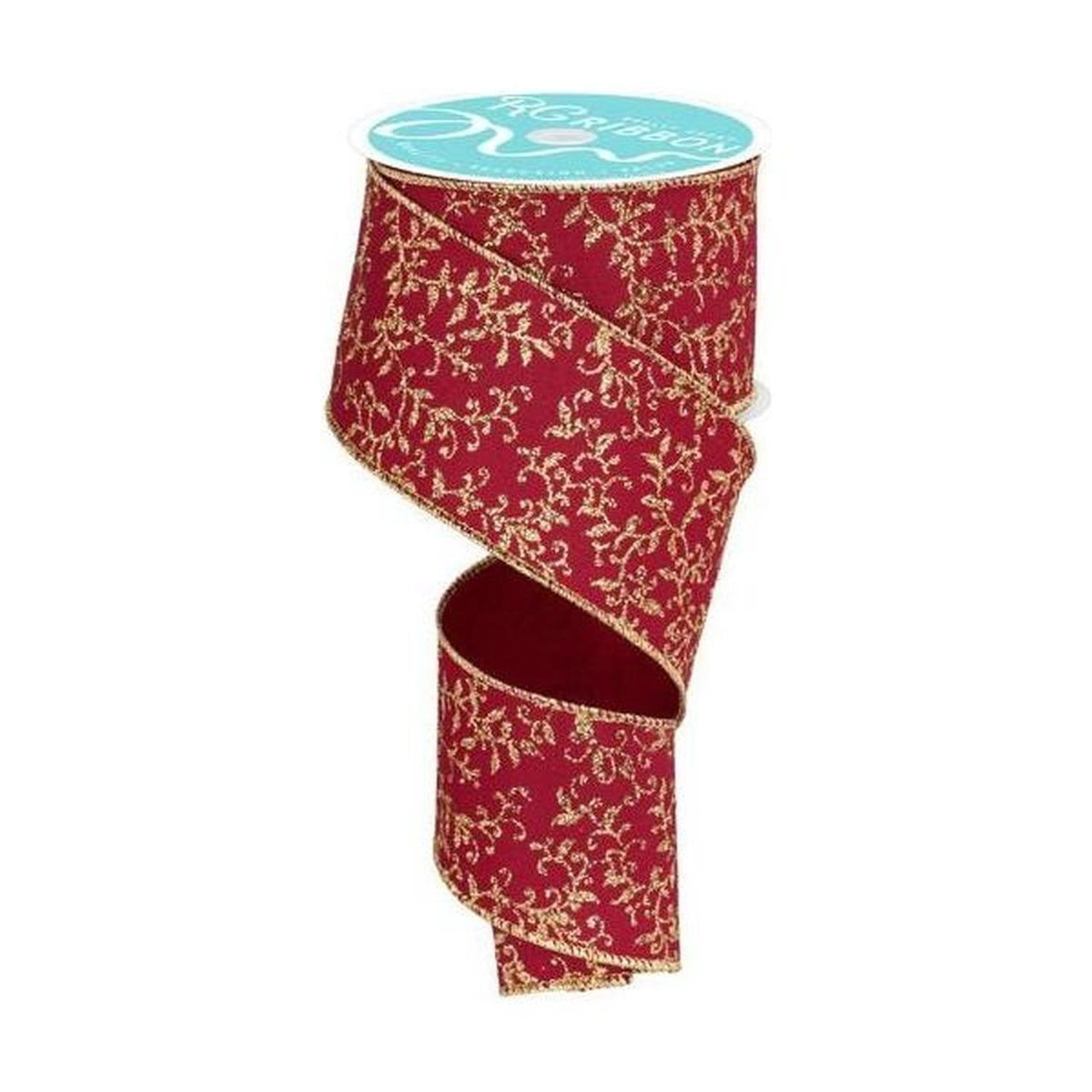 Shop For 2.5" Glitter Mini Leaf Vines Ribbon: Wine/Gold (10 Yards)