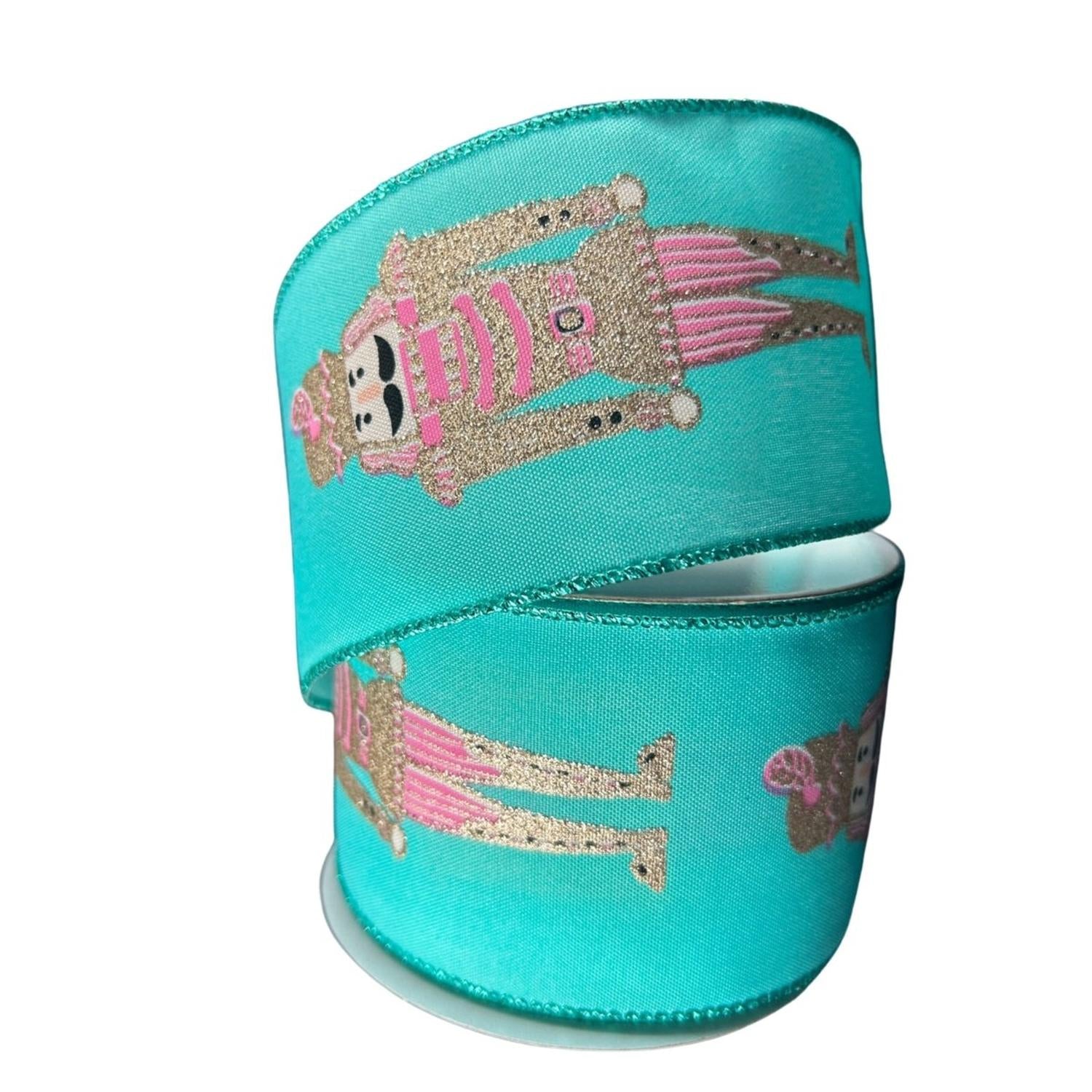 2.5" Glitter Nutcracker Ribbon: Pink & Teal (10 Yards)