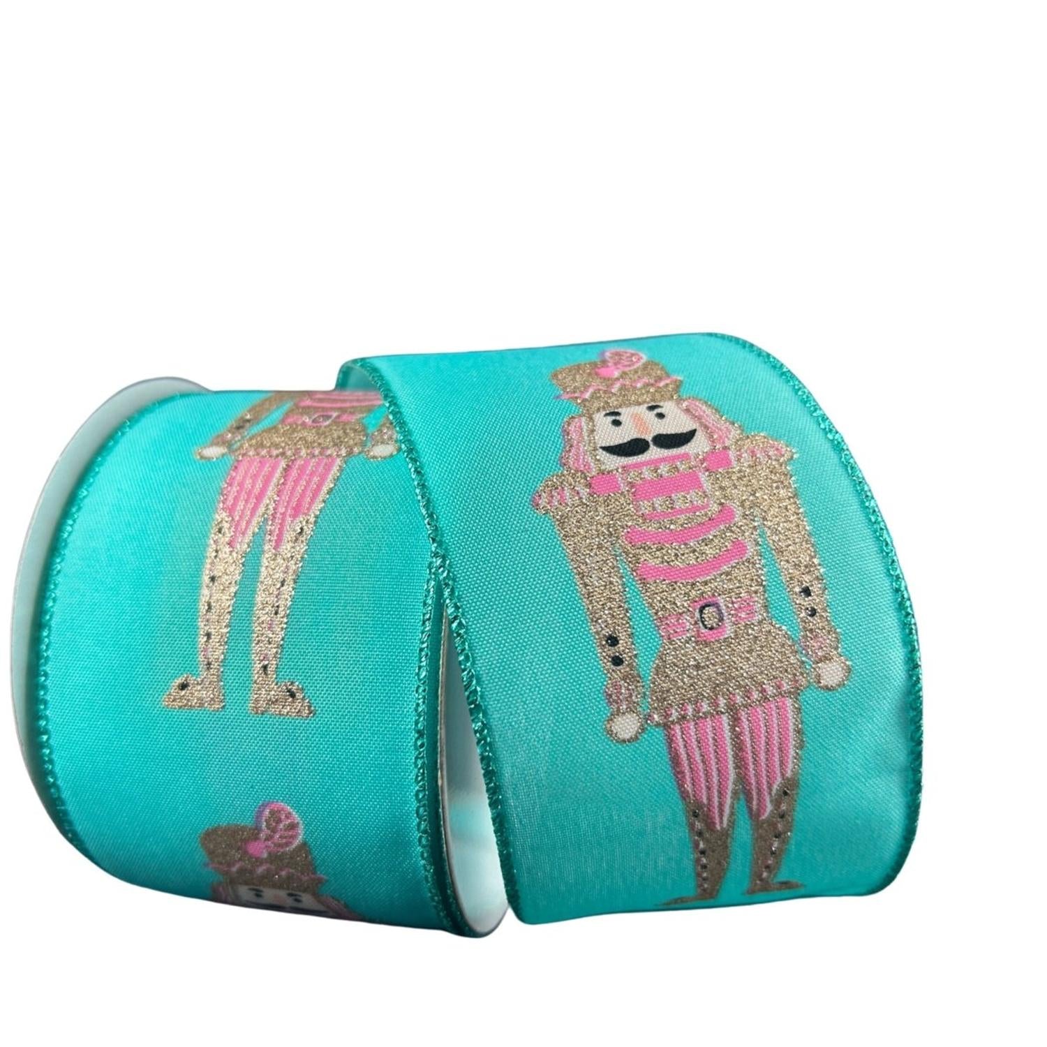 2.5" Glitter Nutcracker Ribbon: Pink & Teal (10 Yards)