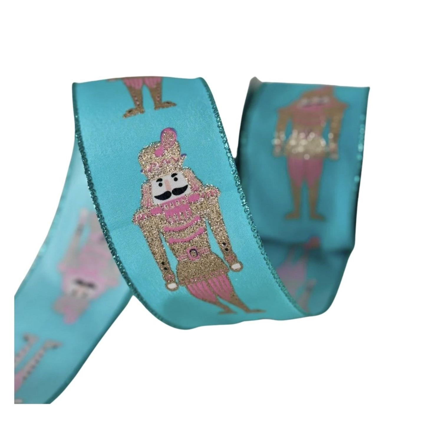 2.5" Glitter Nutcracker Ribbon: Pink & Teal (10 Yards)