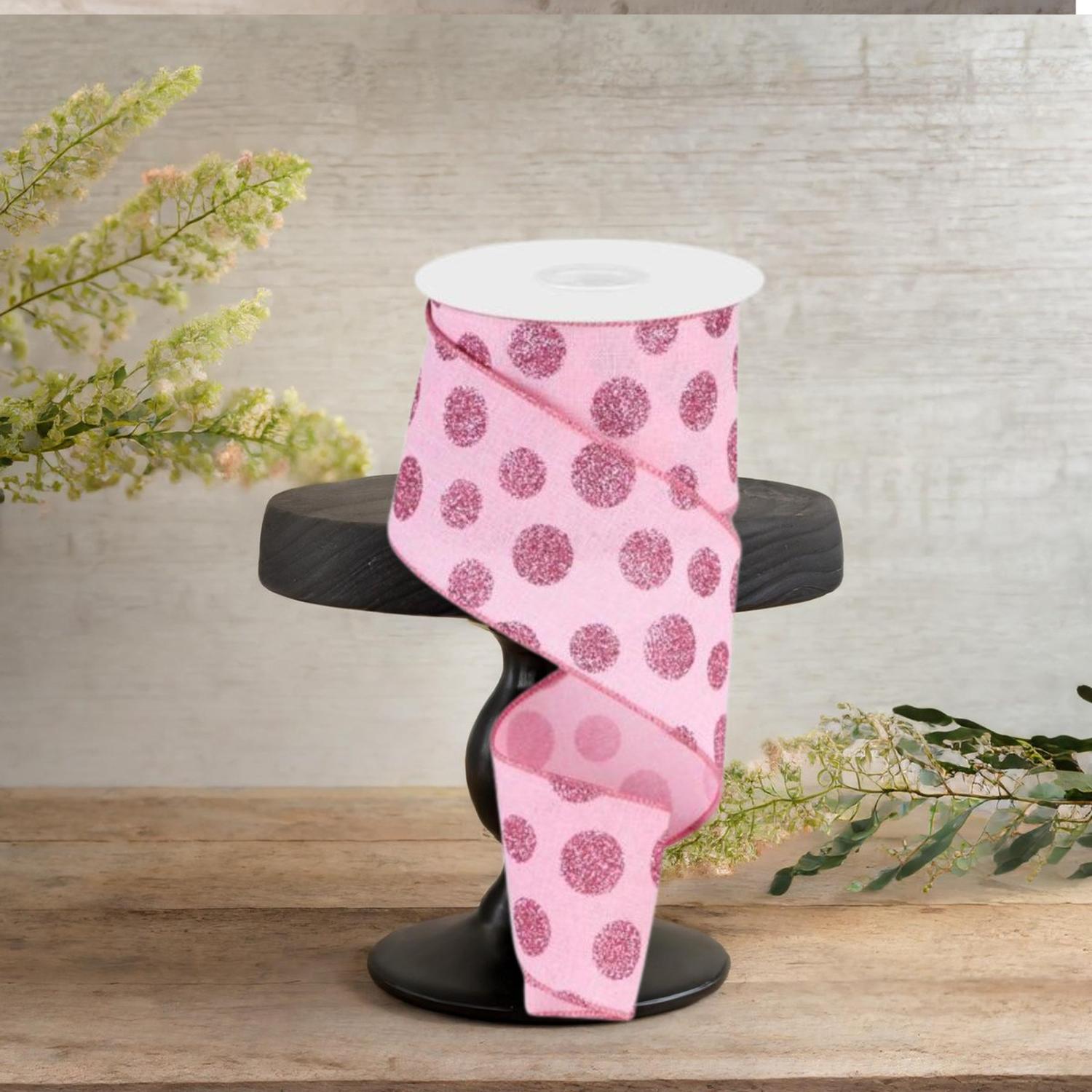 2.5" Glitter Polka Dot Ribbon: Light Pink (10 Yards)