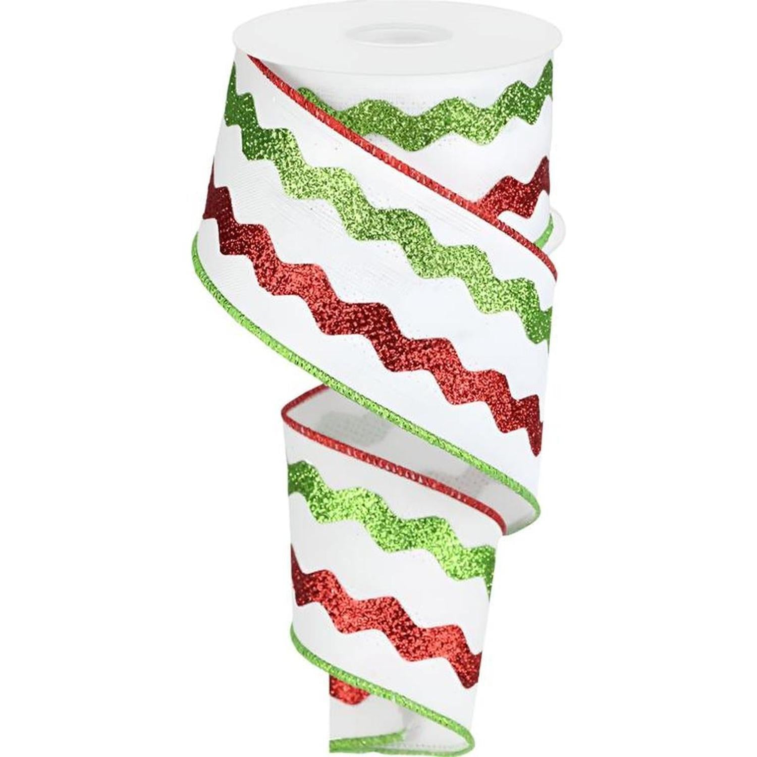 2.5" Glitter Ricrac Ribbon: Red, Lime & White (10 Yards)