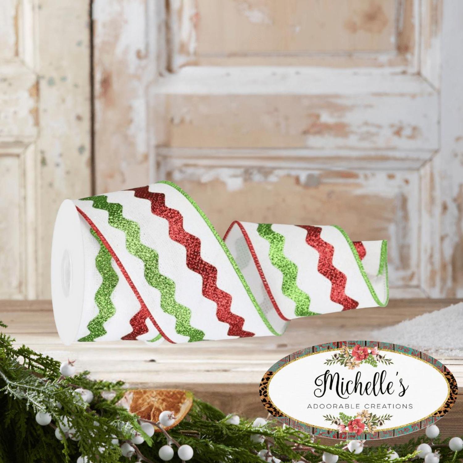 2.5" Glitter Ricrac Ribbon: Red, Lime & White (10 Yards)