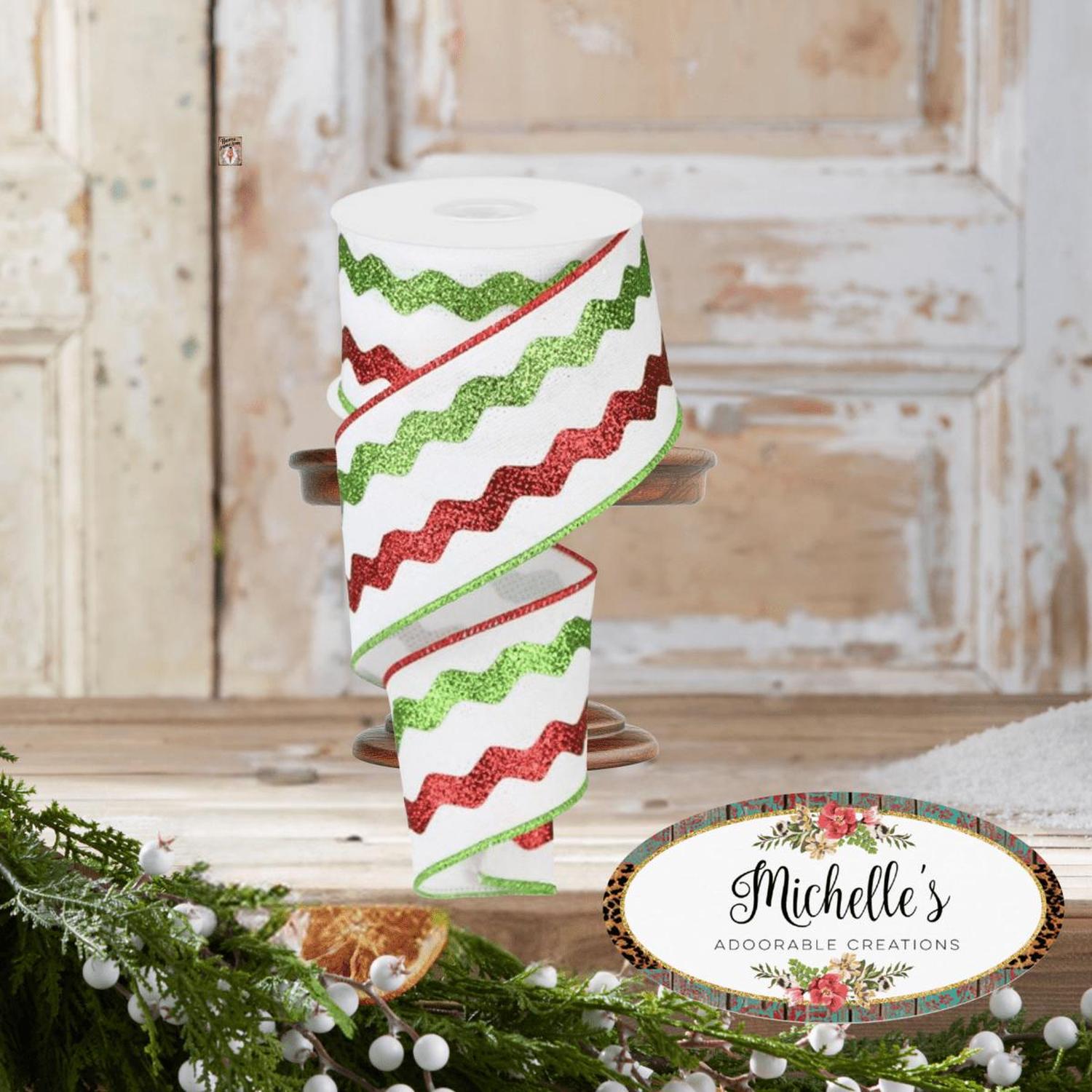 Shop For 2.5" Glitter Ricrac Ribbon: Red, Lime & White (10 Yards)