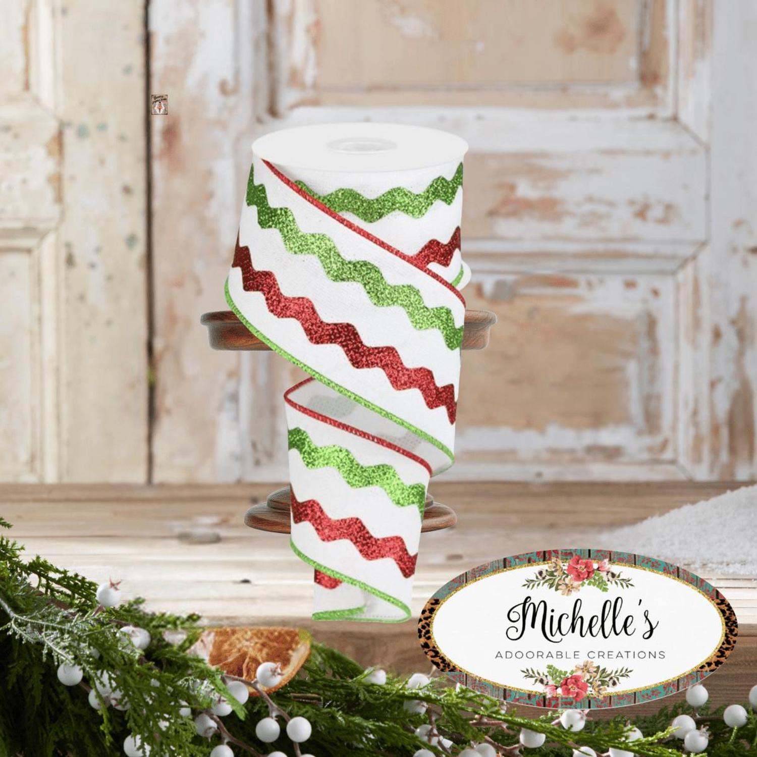 Shop For 2.5" Glitter Ricrac Ribbon: Red, Lime & White (10 Yards)