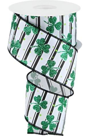 Shop For 2.5" Glitter Shamrock Ribbon: Dots/Stripes (10 Yards) at Michelle's aDOORable Creations