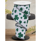 Shop For 2.5" Glitter Shamrocks Gingham Ribbon: White (10 Yards)