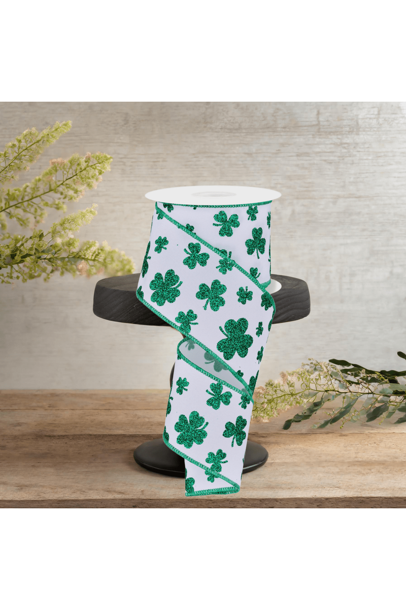 Shop For 2.5" Glitter Shamrocks Ribbon: White (10 Yards)