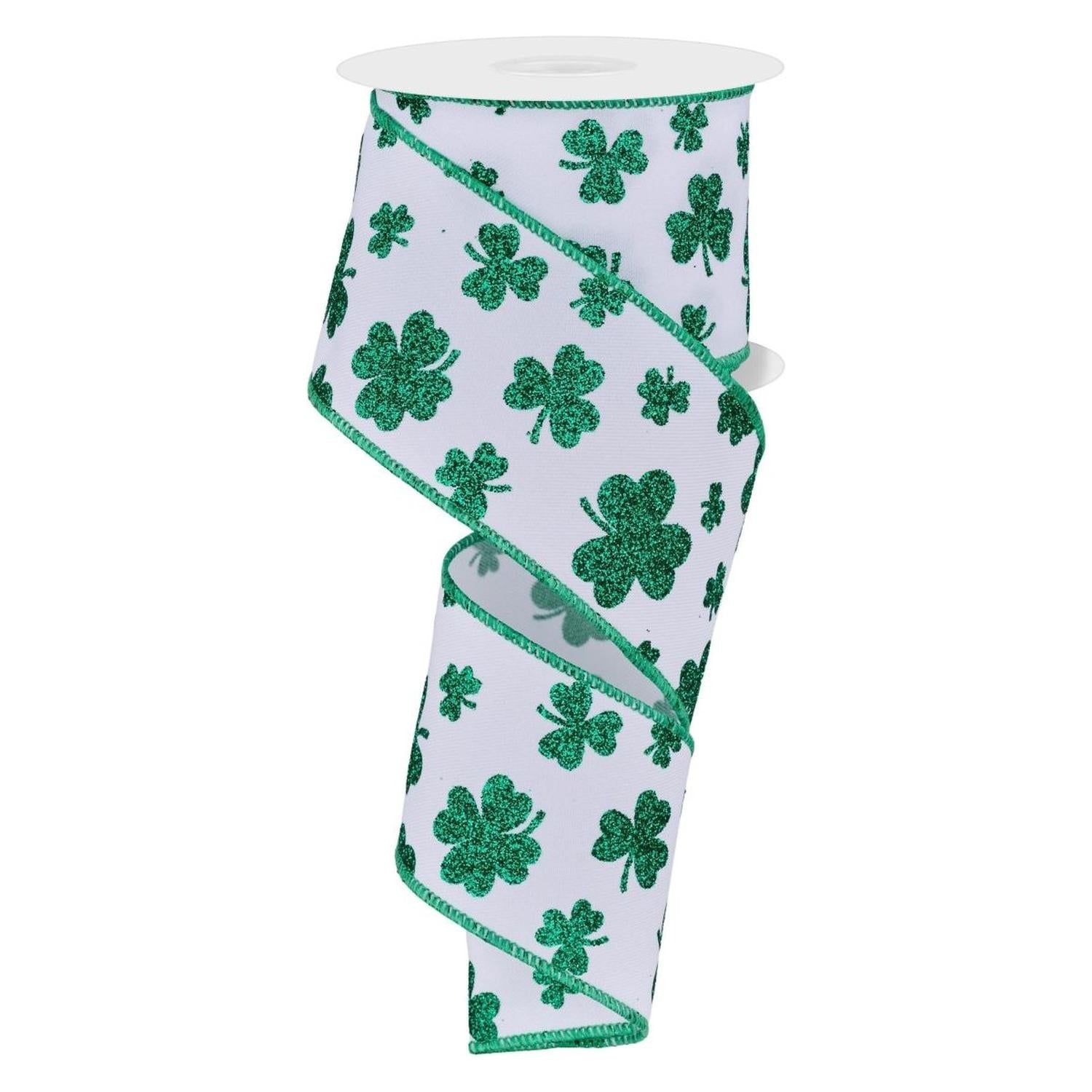Shop For 2.5" Glitter Shamrocks Ribbon: White (10 Yards)