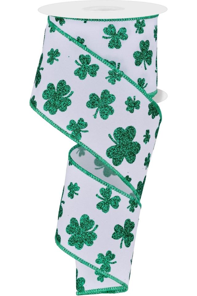 Shop For 2.5" Glitter Shamrocks Ribbon: White (10 Yards)