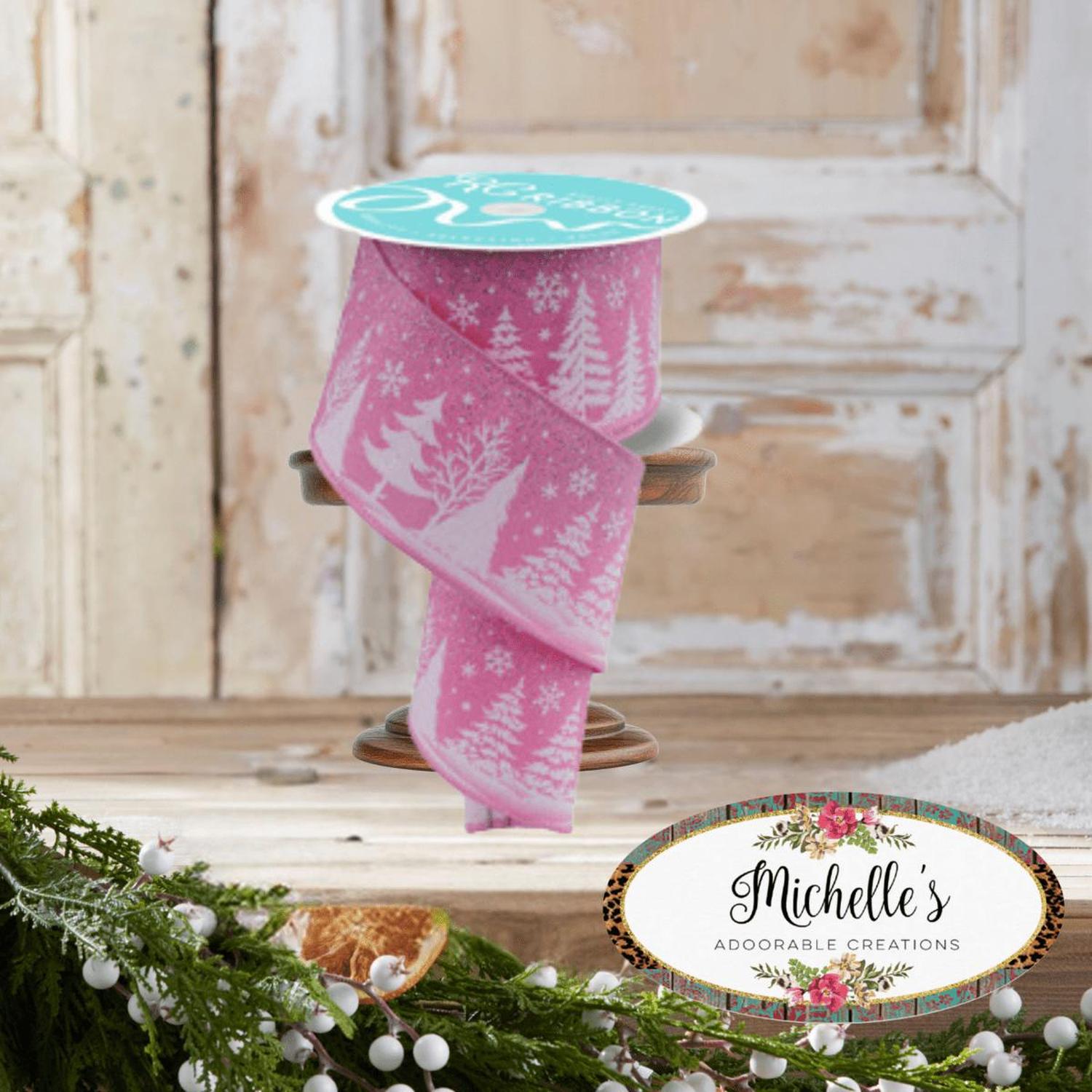 2.5" Glitter Snowflake Tree Ribbon: Pink (10 Yards)
