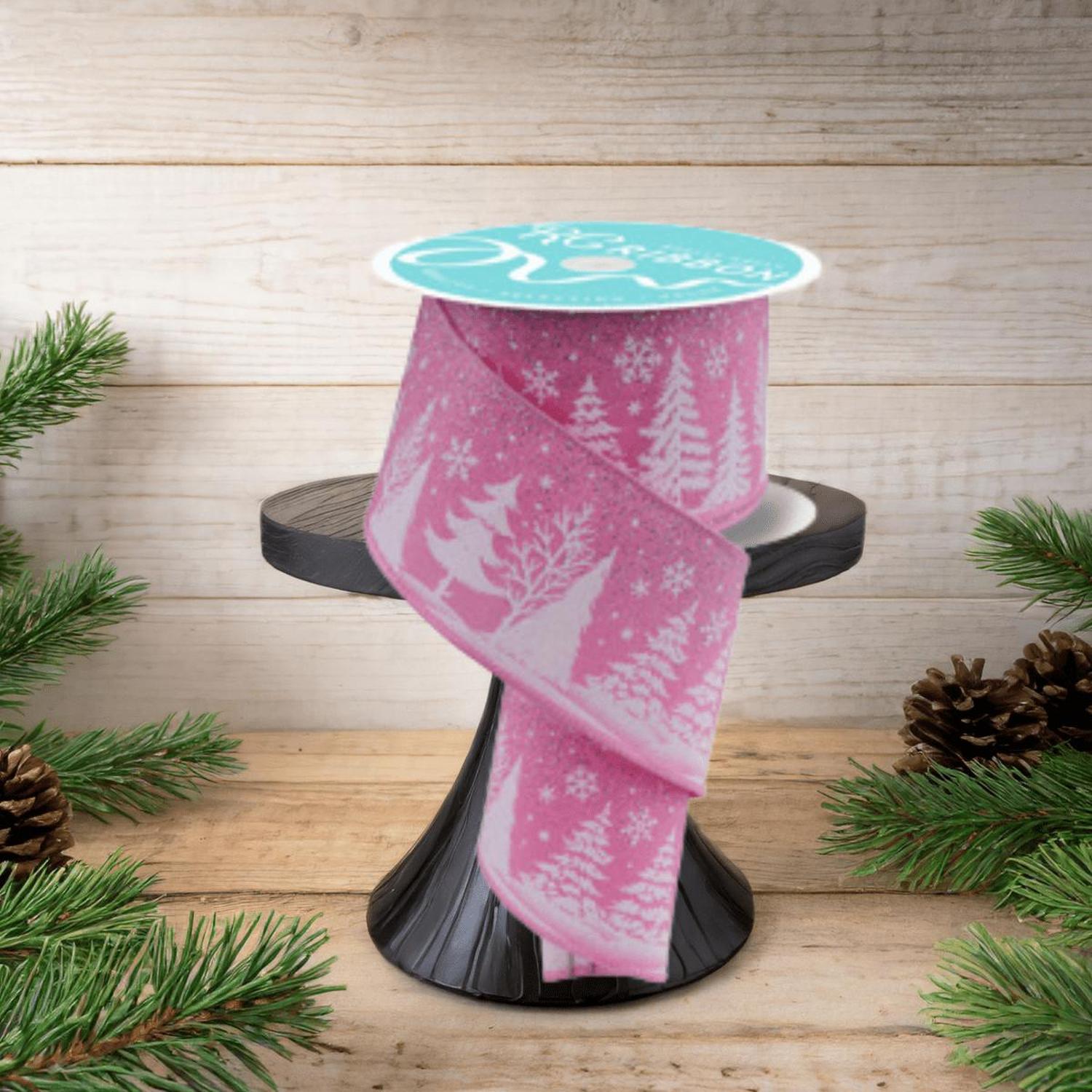 2.5" Glitter Snowflake Tree Ribbon: Pink (10 Yards)