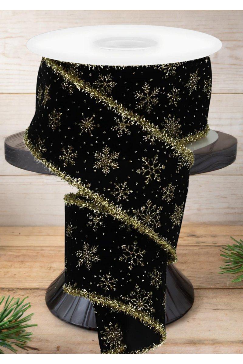 Shop For 2.5" Glitter Snowflakes Tinsel Ribbon: Gold/Black (10 Yards)