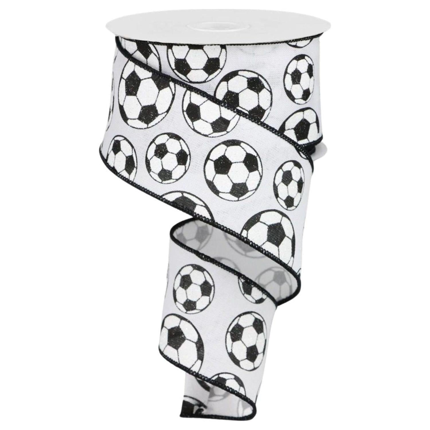 2.5" Glitter Soccer Ball Ribbon: White (10 Yards)