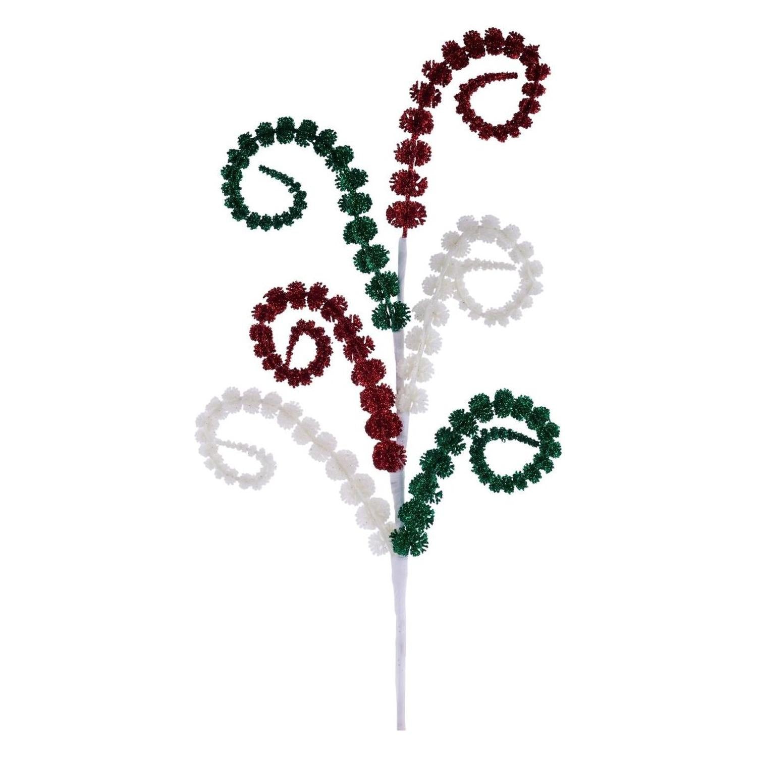 25" Glitter Spike Coil Spray: Red/Green