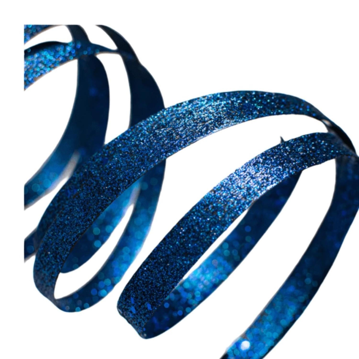 25" Glitter Spiral Ribbon Spray: Midnight Blue