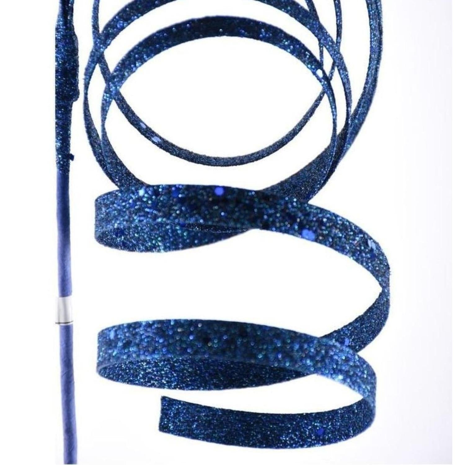25" Glitter Spiral Ribbon Spray: Midnight Blue