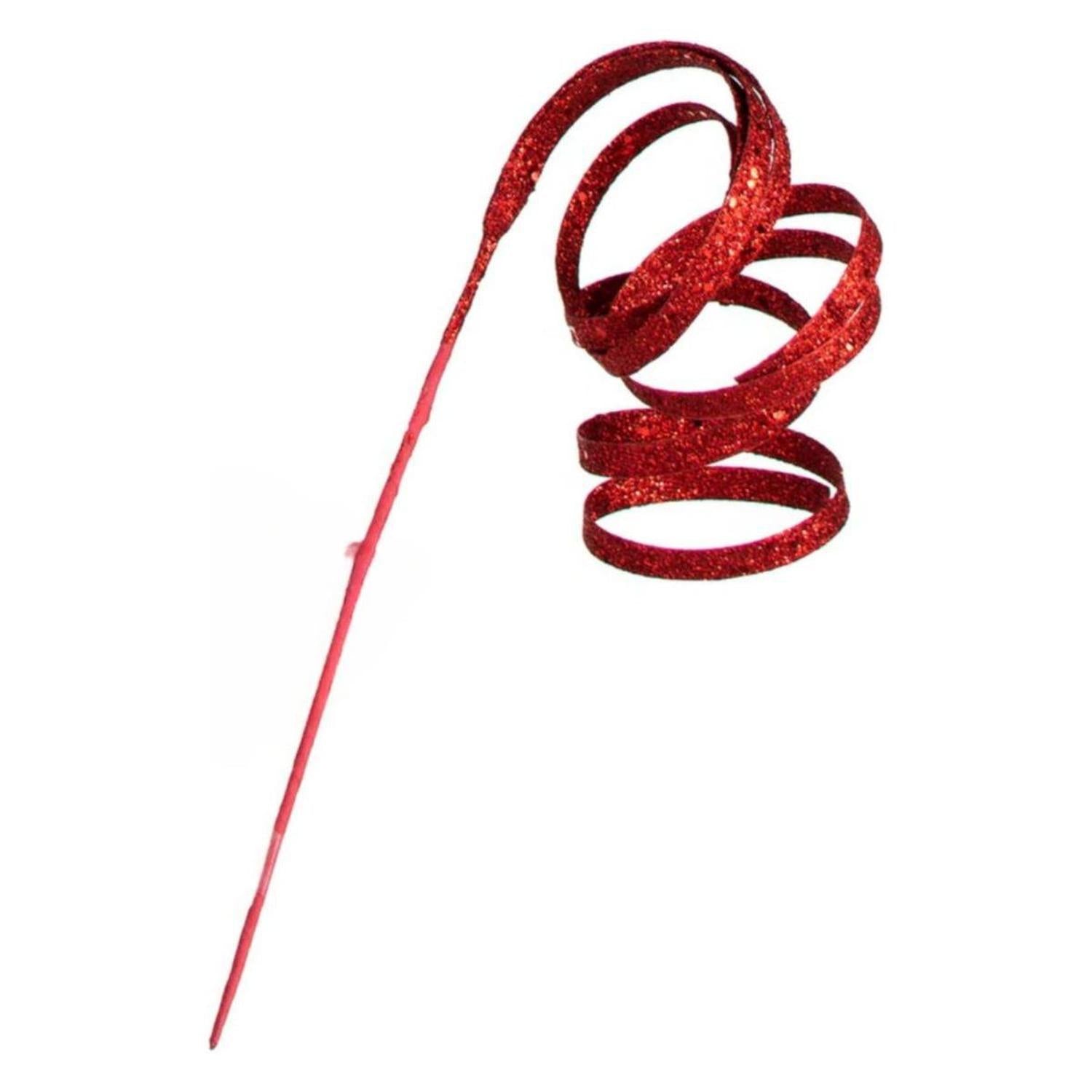 25" Glitter Spiral Ribbon Spray: Red