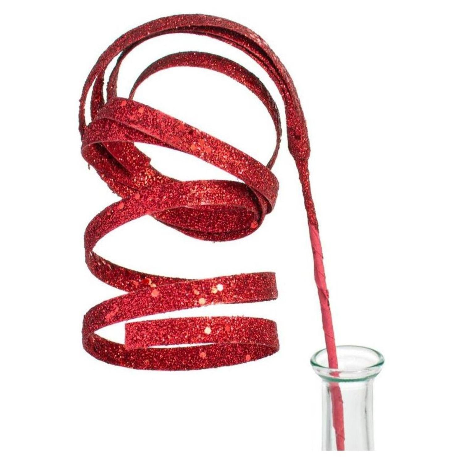 25" Glitter Spiral Ribbon Spray: Red