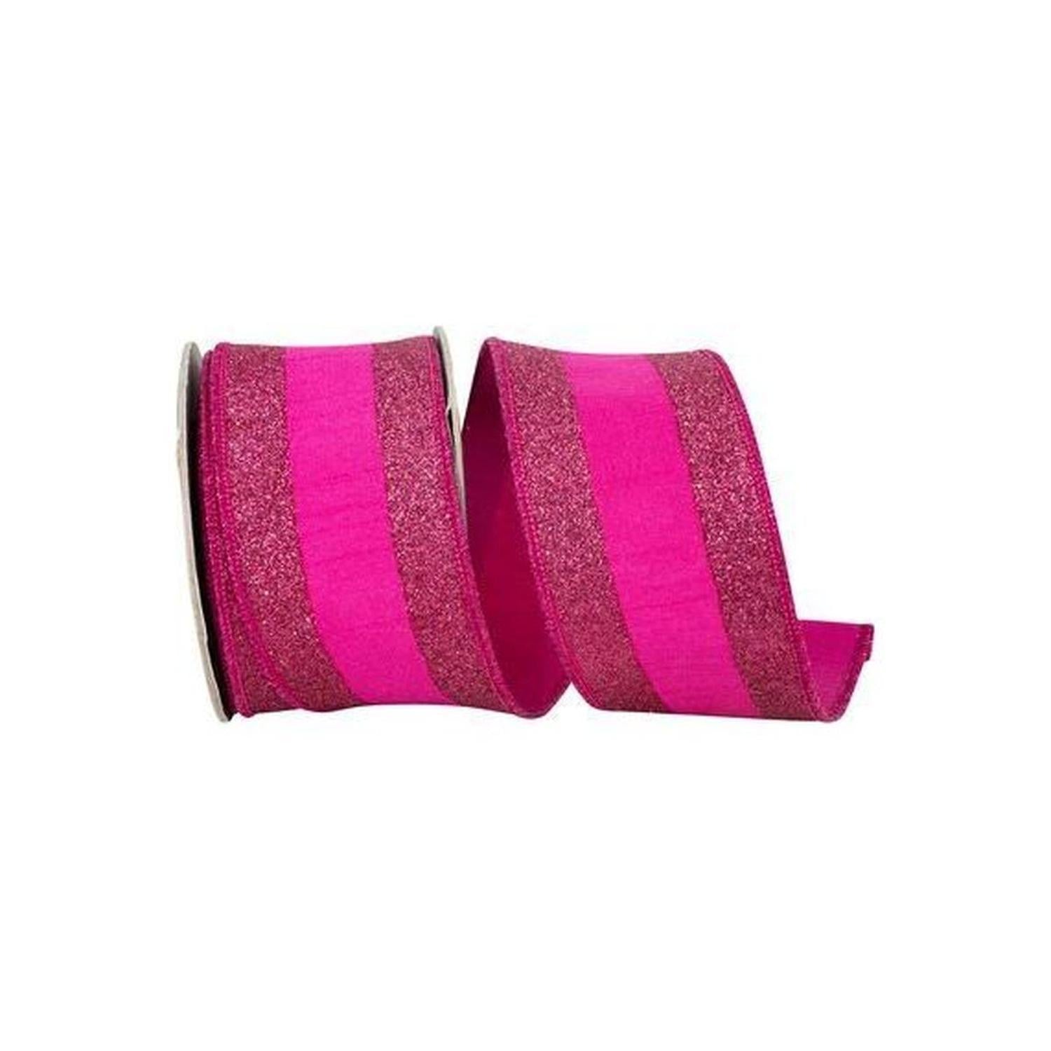 2.5" Glitter Stripe Dupioni Ribbon: Fuchsia (5 Yards)