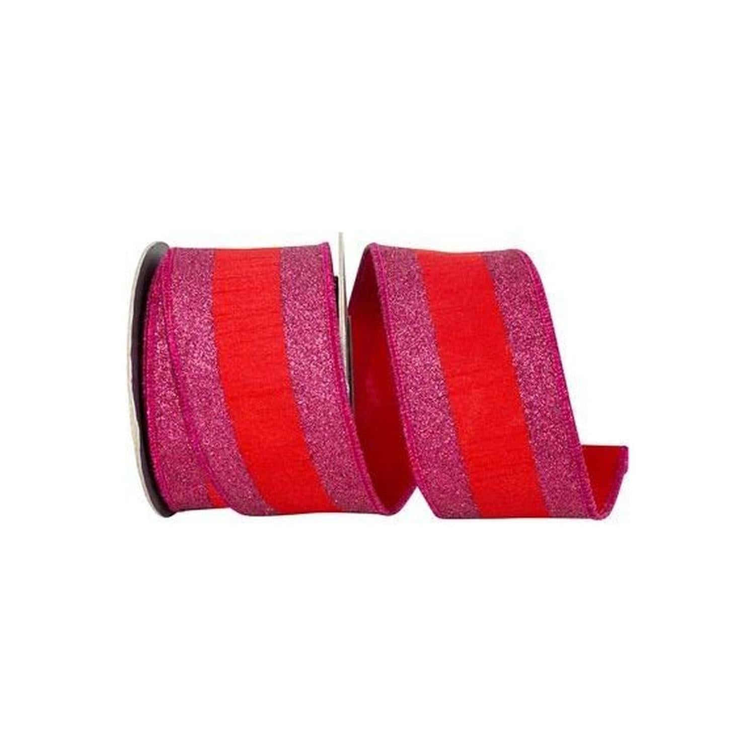Shop For 2.5" Glitter Stripe Dupioni Ribbon: Red/Fuchsia (5 Yards)