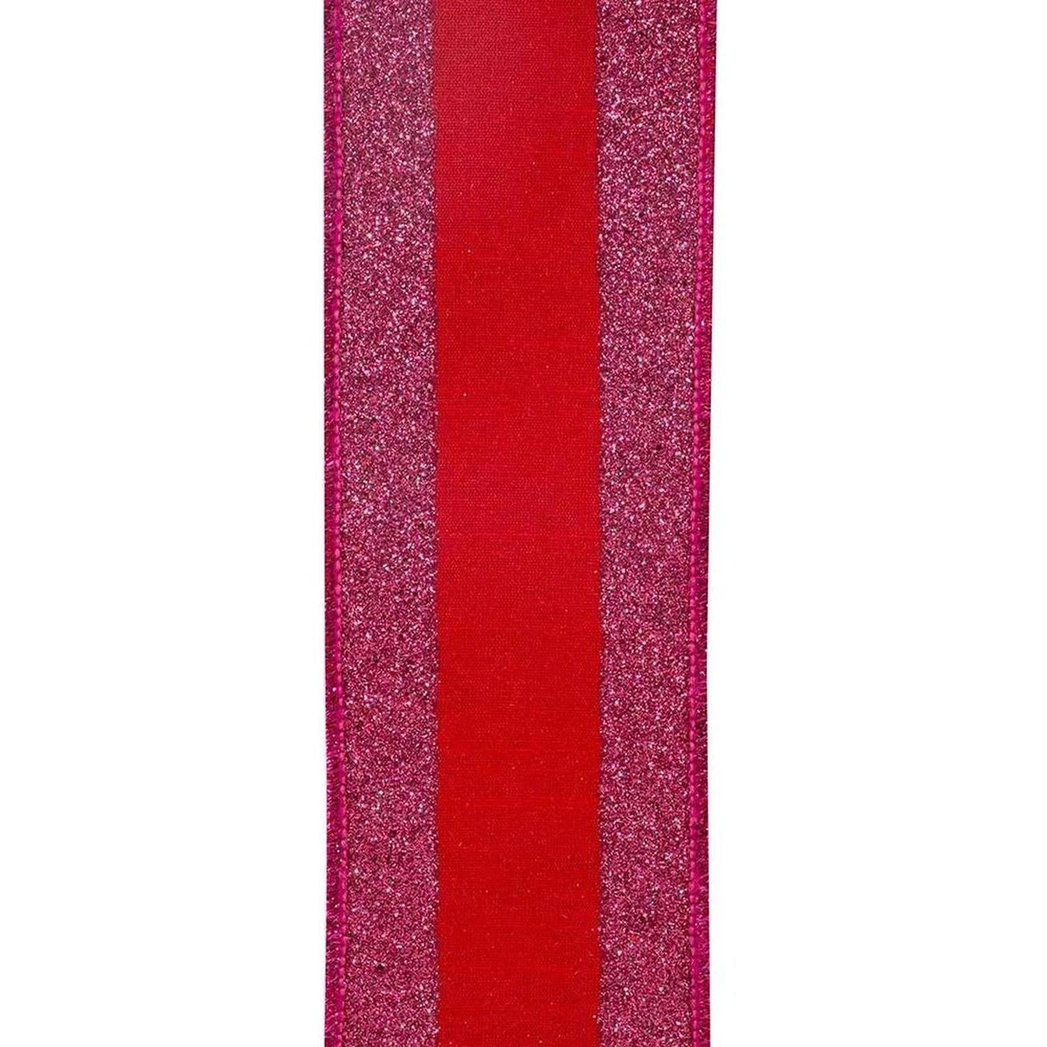 2.5" Glitter Stripe Dupioni Ribbon: Red/Fuchsia (5 Yards)