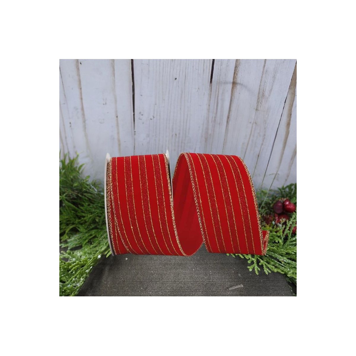 Shop For 2.5" Glitter Stripe Velvet Ribbon: Red/Gold (10 Yards)