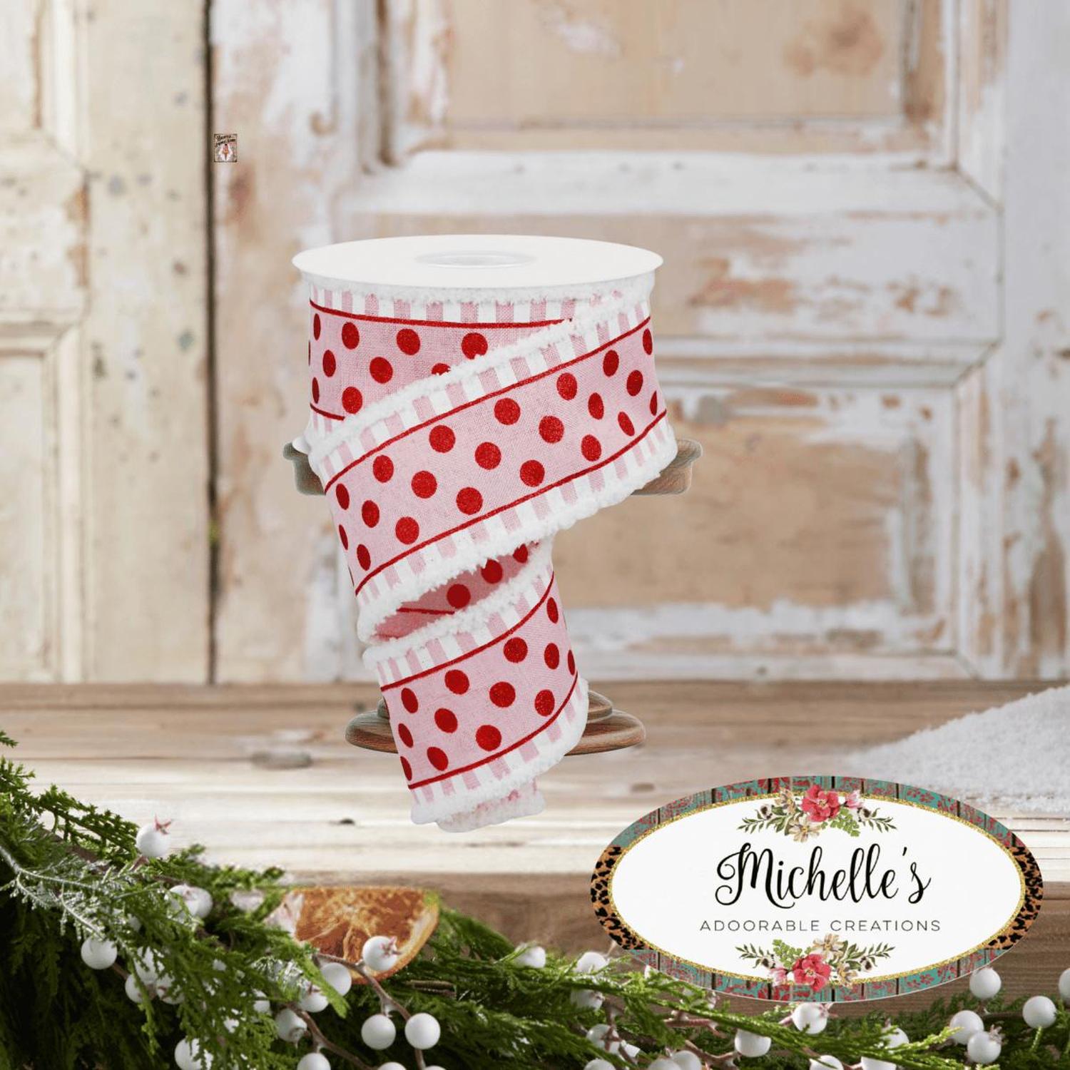 2.5" Glitter Stripes Polka Dot Drift Edge Ribbon: Red & Pink (10 Yards)