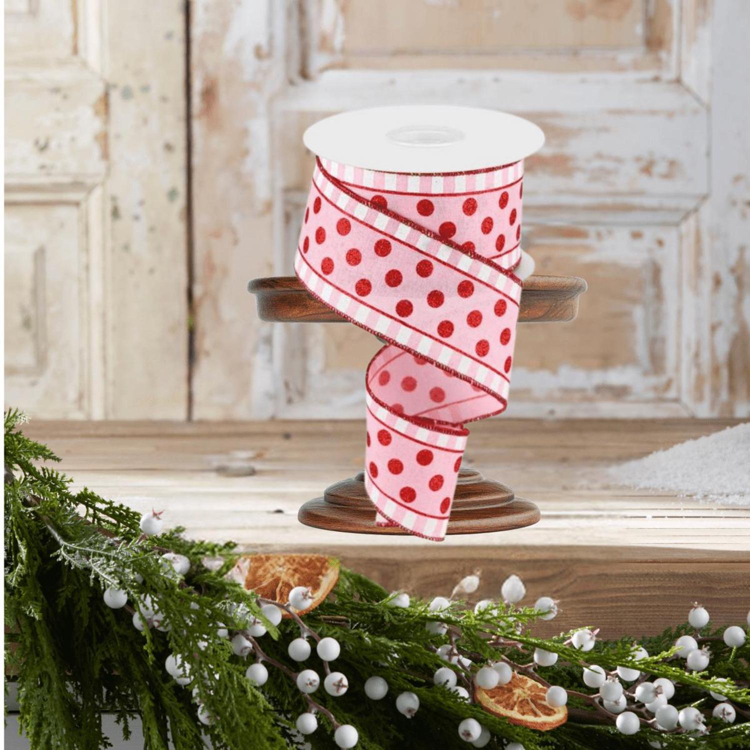 2.5" Glitter Stripes Polka Dot Ribbon: Red & Pink (10 Yards)