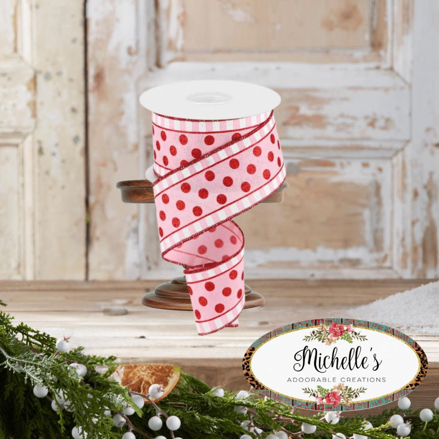 2.5" Glitter Stripes Polka Dot Ribbon: Red & Pink (10 Yards)