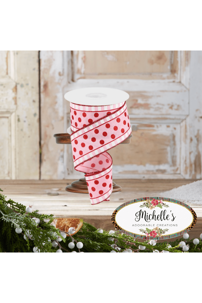 Shop For 2.5" Glitter Stripes Polka Dot Ribbon: Red & Pink (10 Yards)