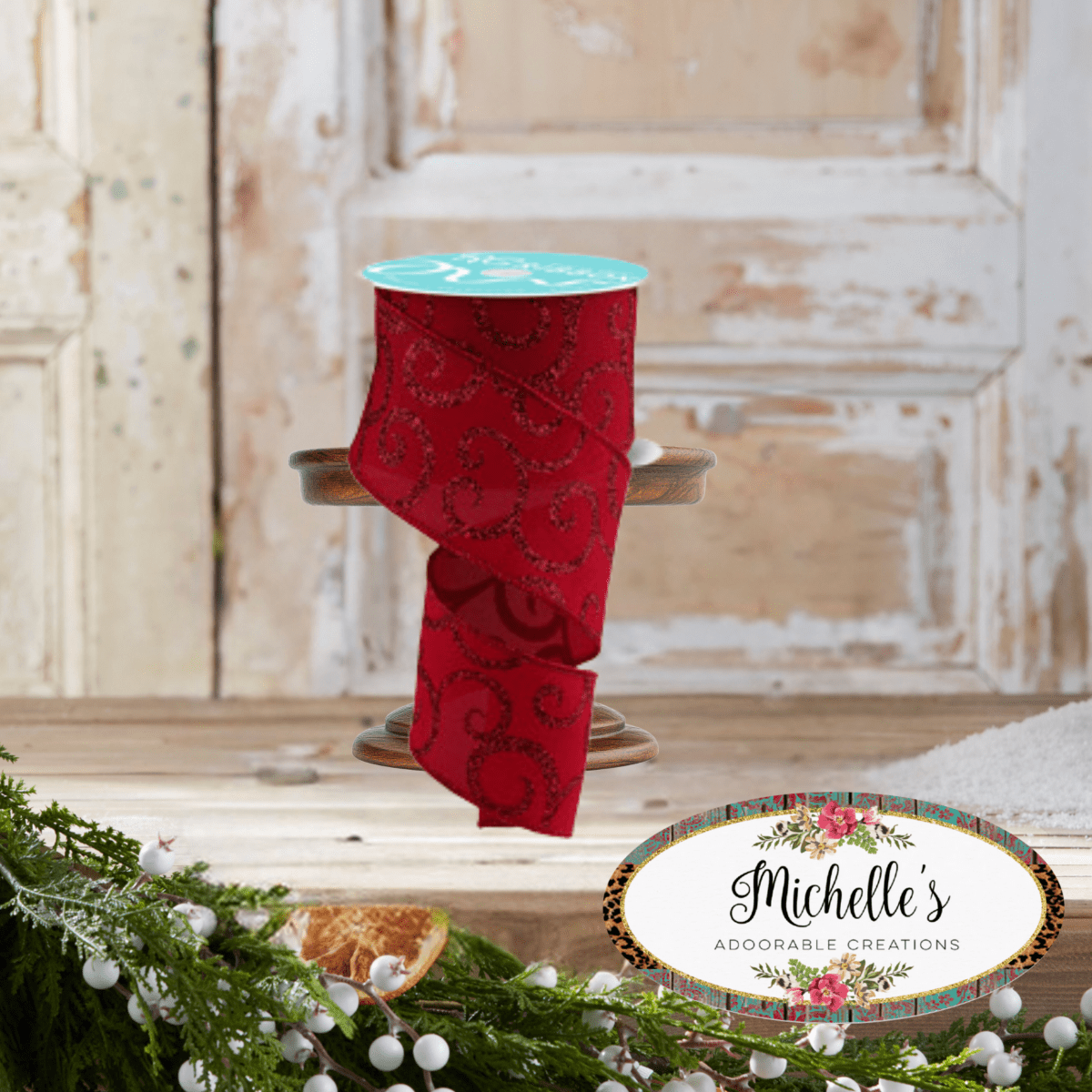 Shop For 2.5" Glitter Swirl Ribbon: Red (10 Yards)