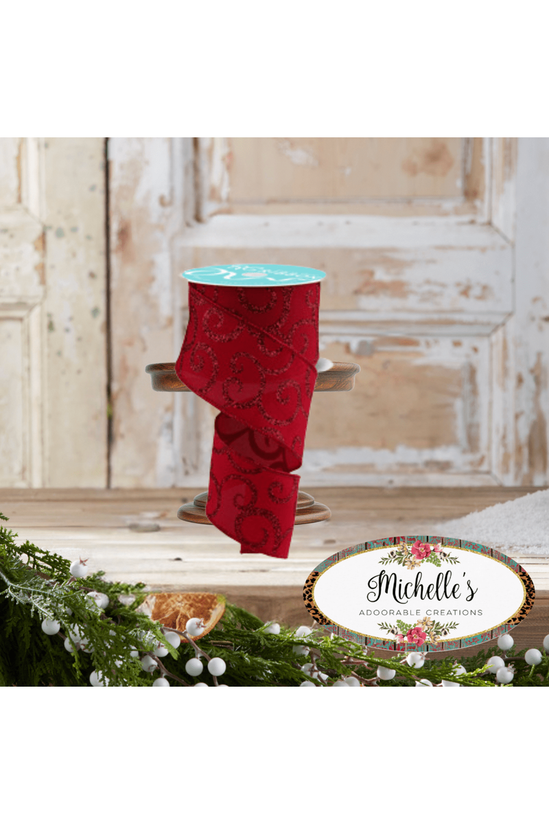 Shop For 2.5" Glitter Swirl Ribbon: Red (10 Yards)