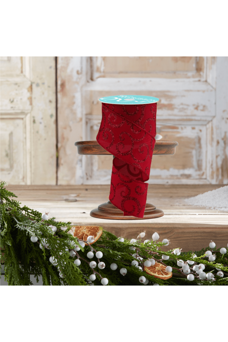 Shop For 2.5" Glitter Swirl Ribbon: Red (10 Yards)