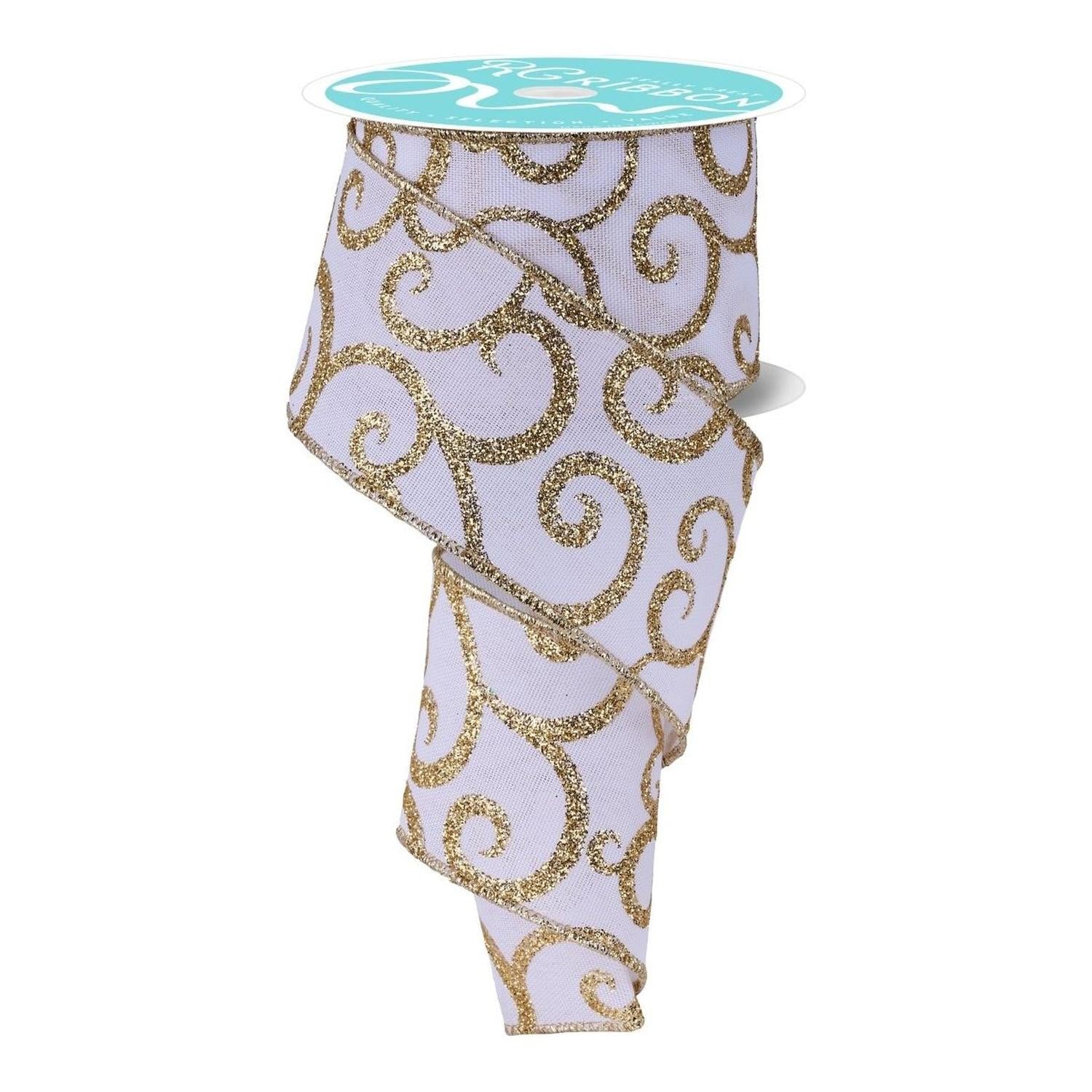 Shop For 2.5" Glitter Swirl Ribbon: White/Gold (10 Yards)