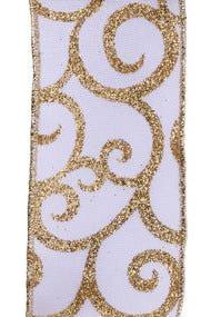 Shop For 2.5" Glitter Swirl Ribbon: White/Gold (10 Yards)