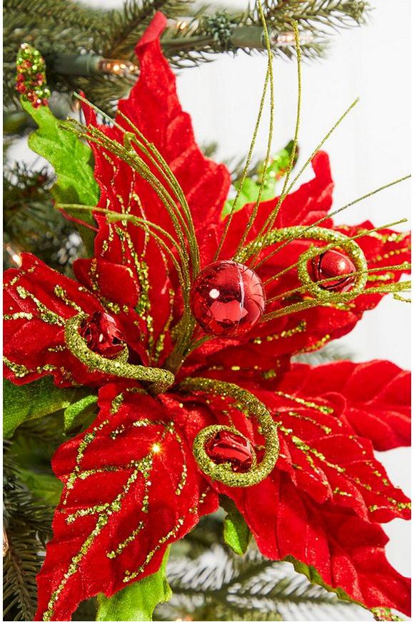 Shop For 25” Glitter Velvet Curly Jingle Bell Poinsettia Stem