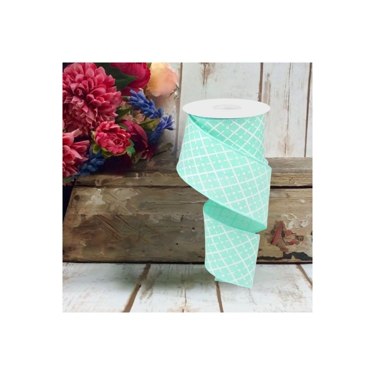 2.5" Glittered Argyle Ribbon: Mint (10 Yards)