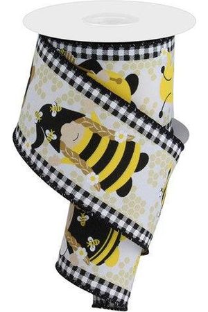 Shop For 2.5" Gnome Bumble Bee Ribbon: White (10 Yards)