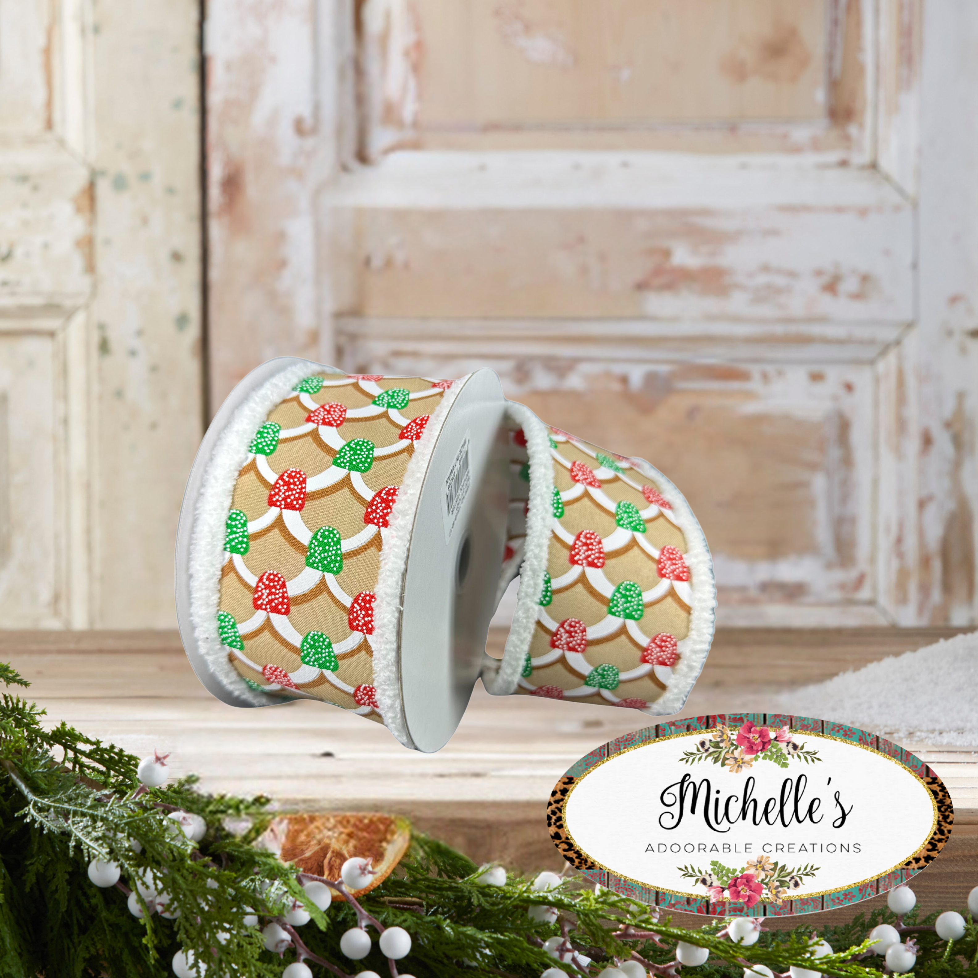 Shop For 2.5" Gumdrop Gingerbread Roof Drift Ribbon: Red/Green (10 Yards)