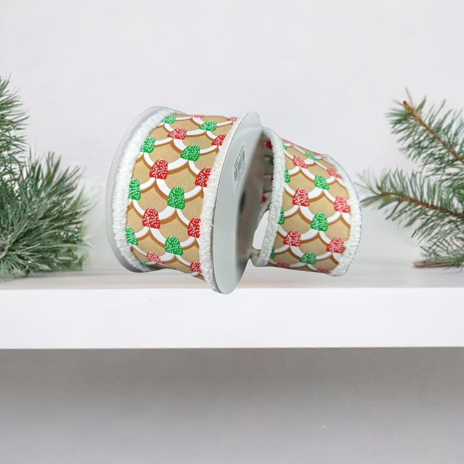 2.5" Gumdrop Gingerbread Roof Drift Ribbon: Red/Green (10 Yards)