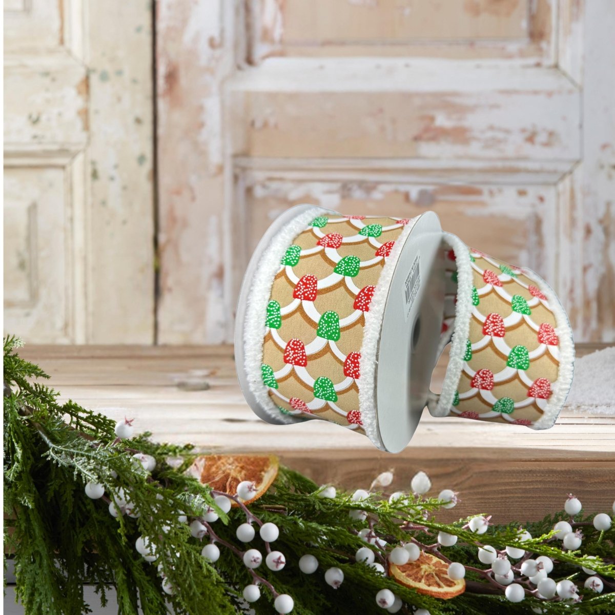 Shop For 2.5" Gumdrop Gingerbread Roof Drift Ribbon: Red/Green (10 Yards)