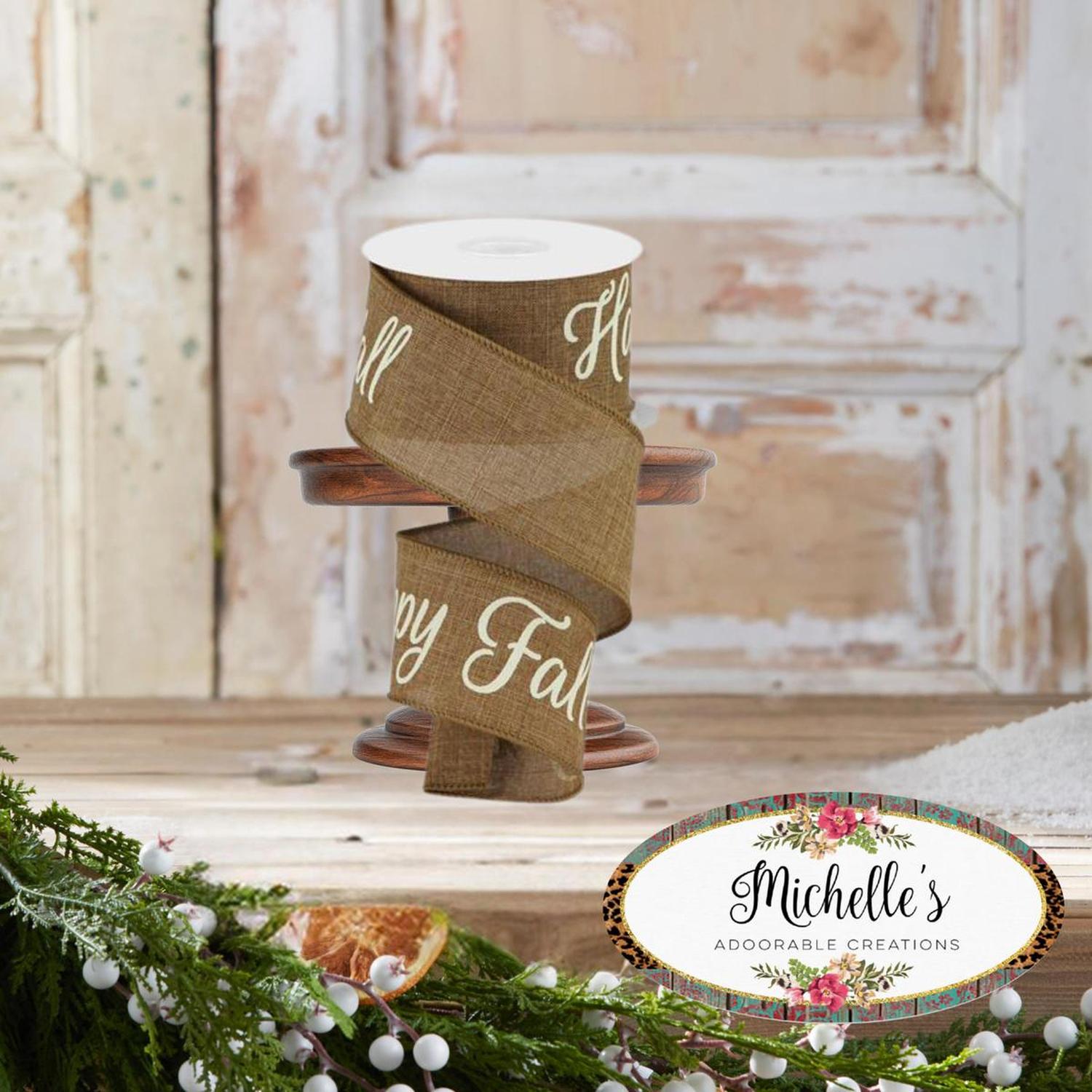 2.5" Happy Fall Yall Ribbon: Tan (10 Yards)