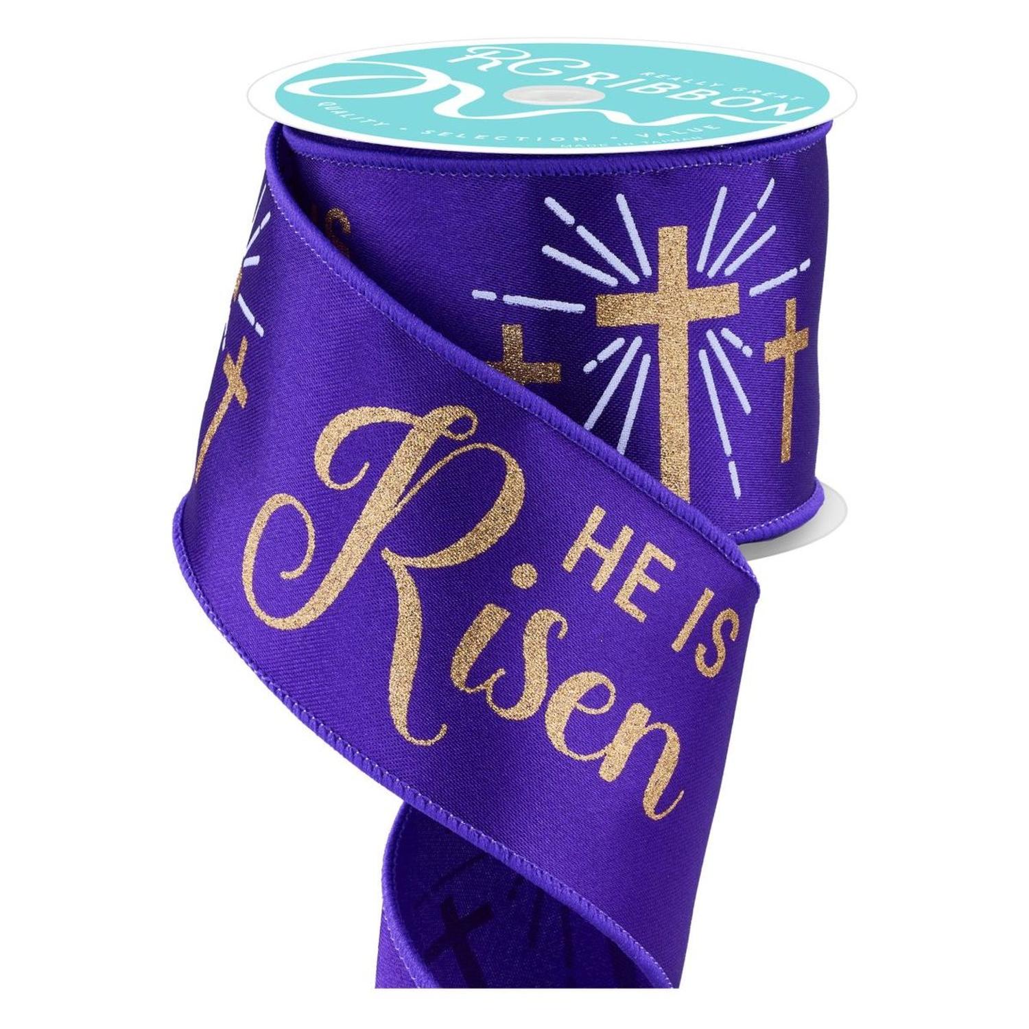 2.5" He Is Risen Ribbon: Purple/Gold (10 Yards)