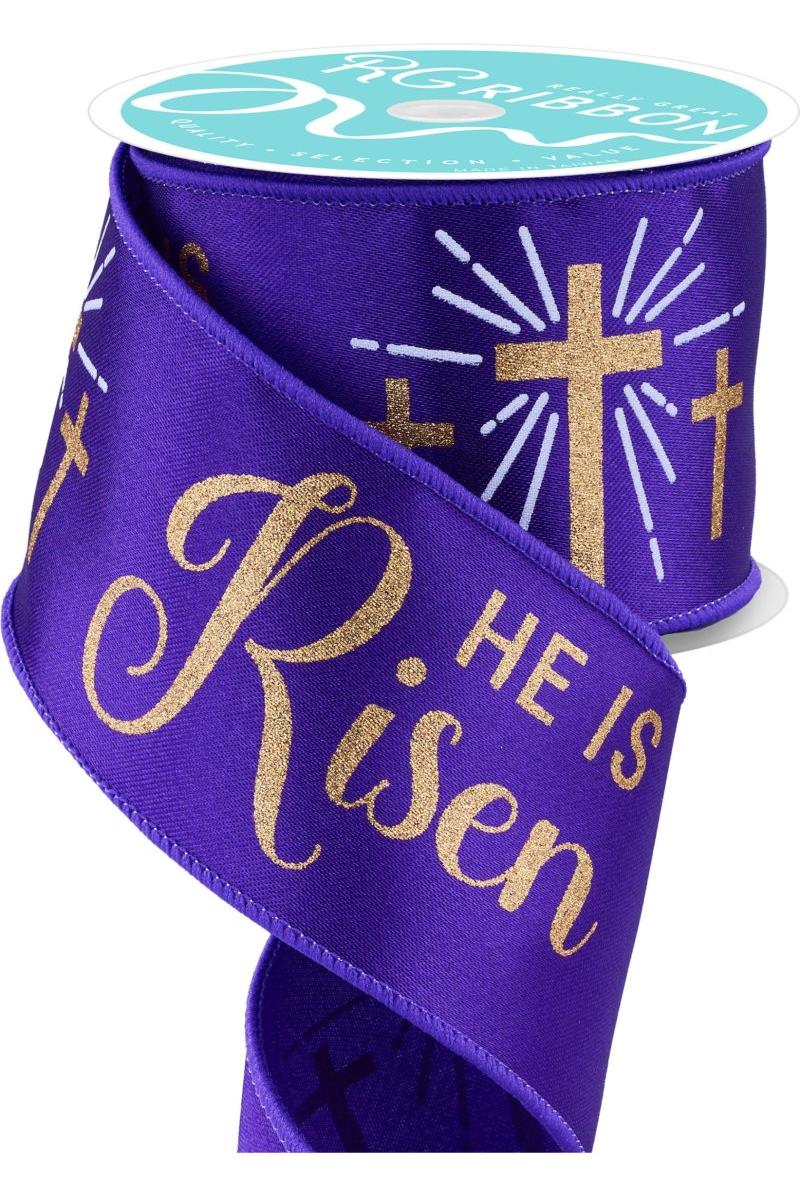 Shop For 2.5" He Is Risen Ribbon: Purple/Gold (10 Yards)