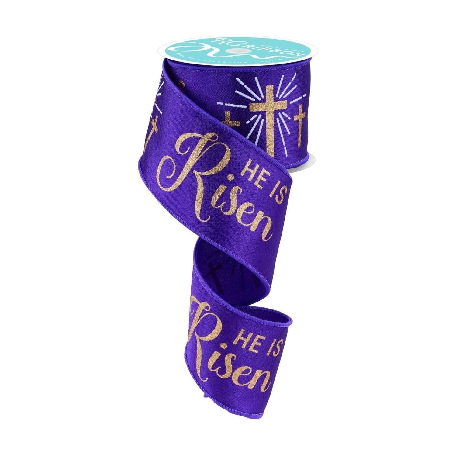 Shop For 2.5" He Is Risen Ribbon: Purple/Gold (10 Yards)