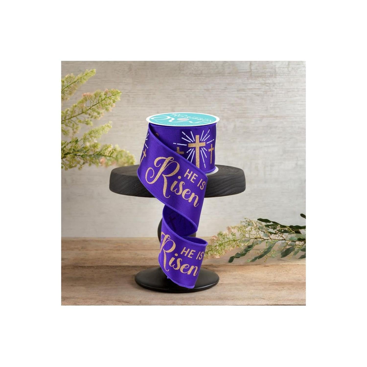 2.5" He Is Risen Ribbon: Purple/Gold (10 Yards)
