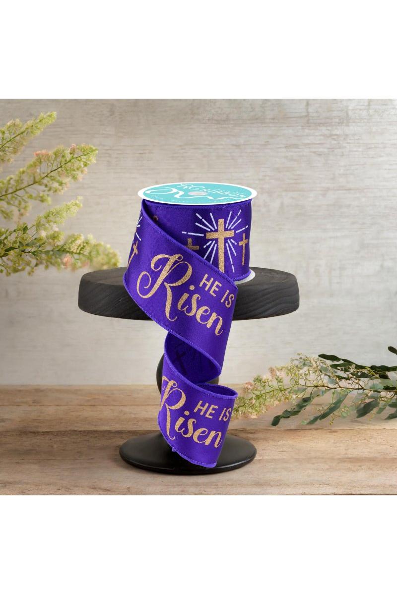 Shop For 2.5" He Is Risen Ribbon: Purple/Gold (10 Yards)