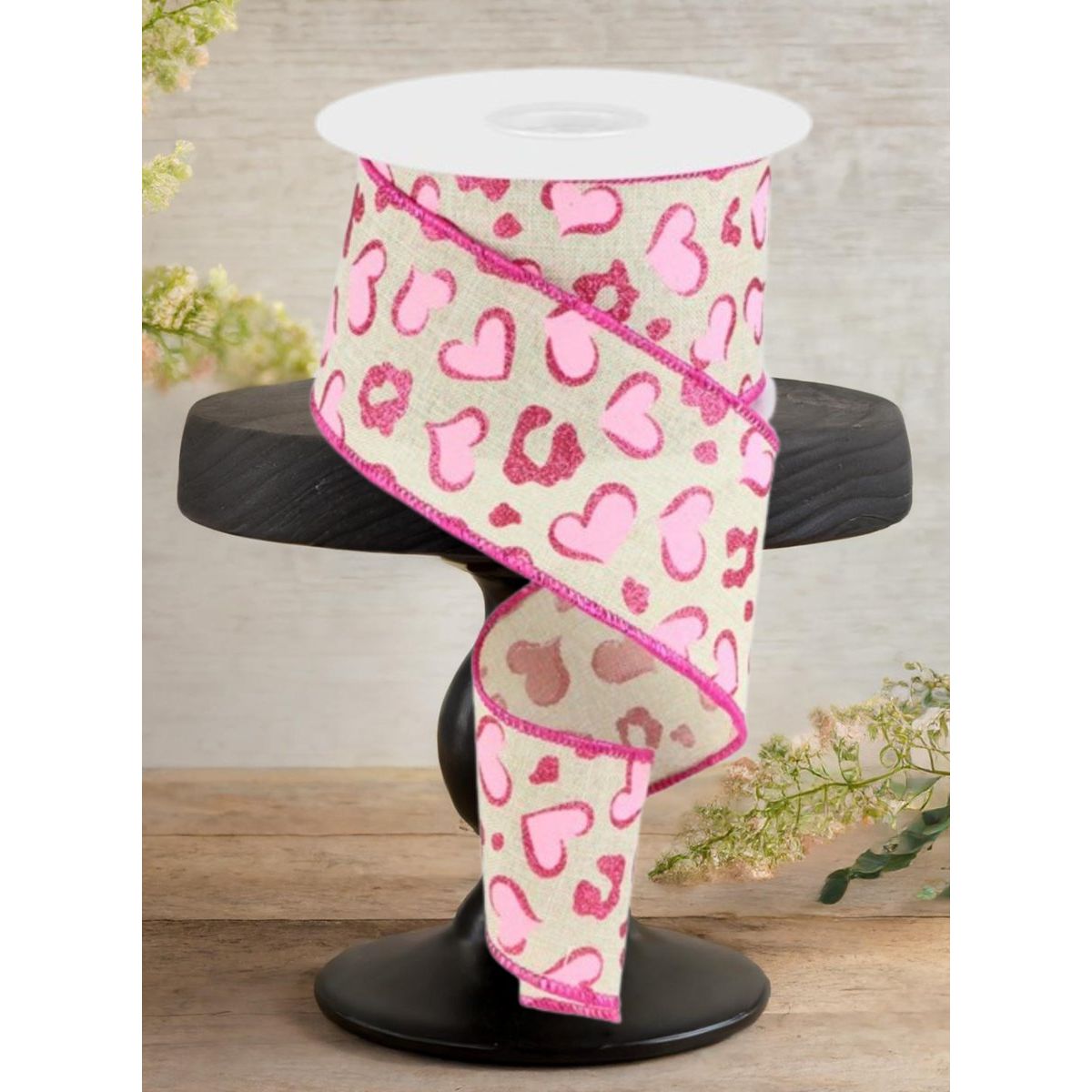 Shop For 2.5" Heart Leopard Spots Ribbon: Light Natural (10 Yards)