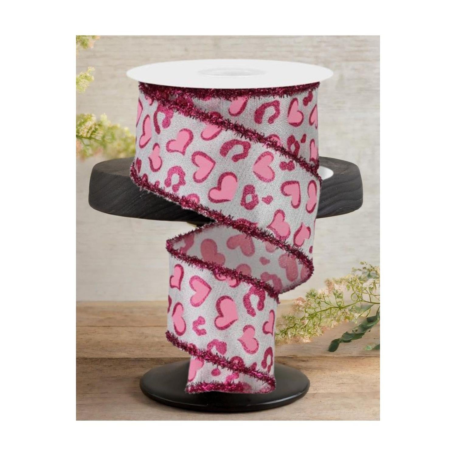 Shop For 2.5" Heart Leopard Tinsel Edge Ribbon: White (10 Yards)